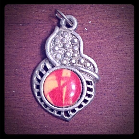 2 for $20 VTG Boho Red Yellow Silver Pendant - Picture 1 of 7